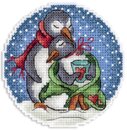 Романтичные пингвины (двусторонняя ёлочная игрушка) (9*9 см) (пластиковая канва)